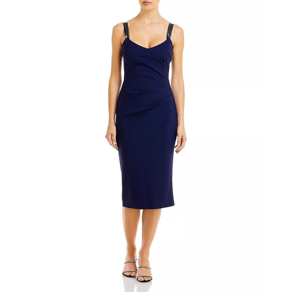 Chiara Boni La Petite Robe Shamy Embellished-St rap Midi-Dress Size 14 Navy
